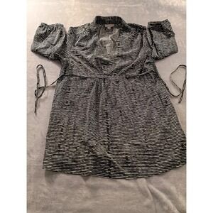Liz Lange Maternity Dress Womens L Black Striped Wrap Belted 3/4 Sleeve Tunic